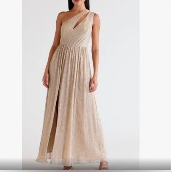 Dress The Population NWT Kienna Shimmer Gown in Pale Gold Small - Picture 5 of 9